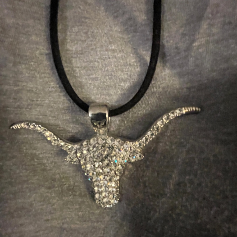 Rhinestone Longhorn Charm on black velvet cord
